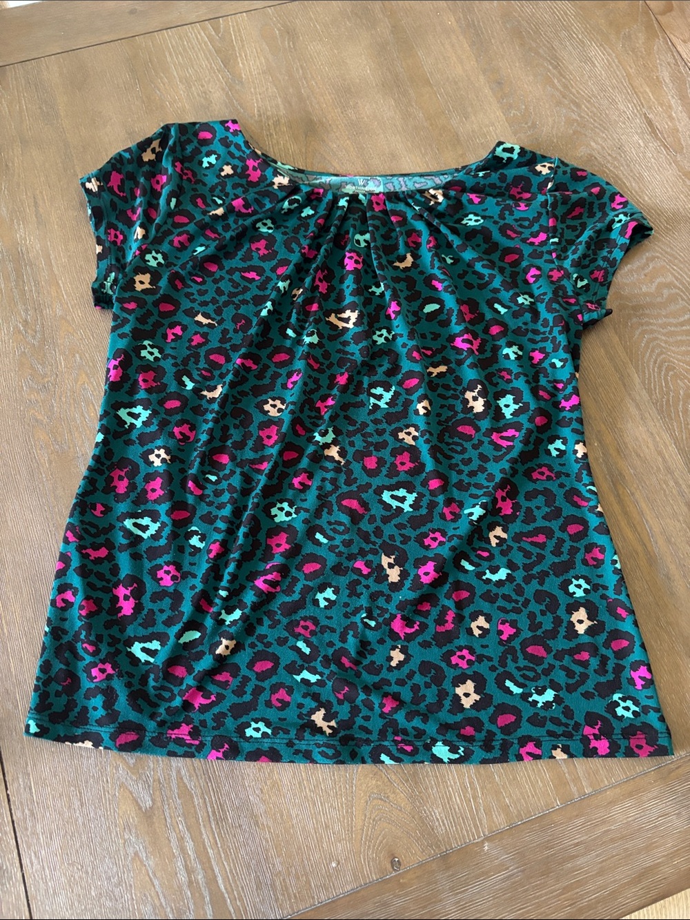 Women Green Leopard Print Cap Sleeve Top - Multi-Color